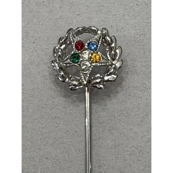 Vintage Order of the eastern star stick pin Rhinestone Silver 2.5” - Picture 1 of 6